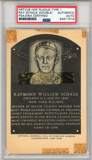 Ray Schalk Autographed Artvue HOF Plaque Type 1 Postcard (PSA)