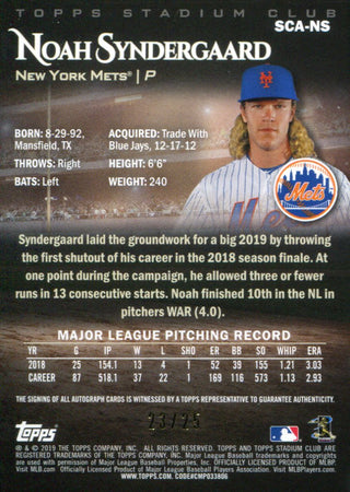 Noah Syndergaard Autographed 2019 Topps Stadium Club Card 23/25