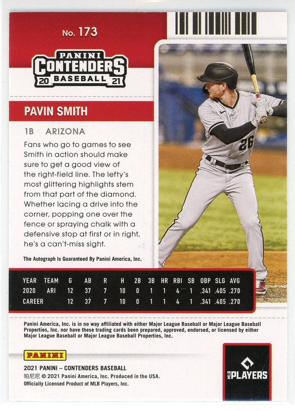 Pavin Smith Autographed 2021 Panini Contenders Rookie Ticket Cracked Ice Card #173