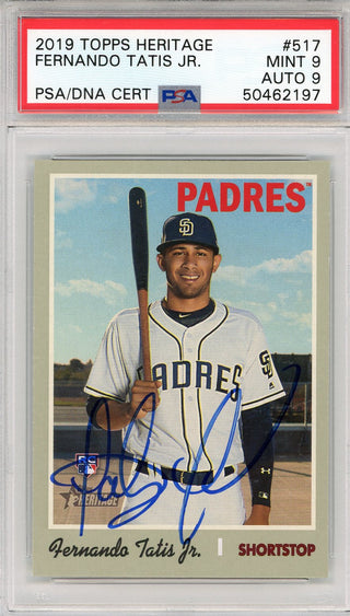 Fernando Tatis Jr. Autographed 2019 Topps Heritage Rookie Card #517 (PSA 9/9)