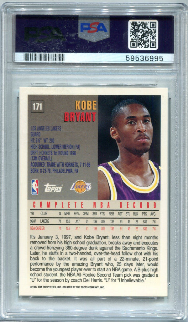 Kobe Bryant 1997 Topps #171 PSA Mint 9 Card