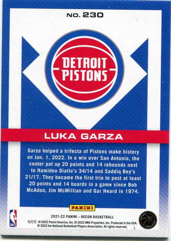 Luka Garza 2022 Panini Recon Rookie Card