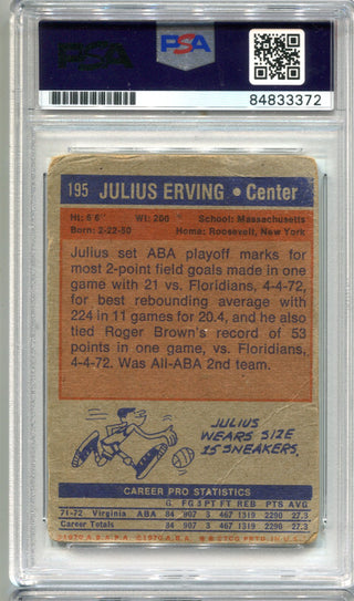 Julius Erving Autographed 1972 Topps Rookie Card #195 (PSA Auto Gem Mint 10)