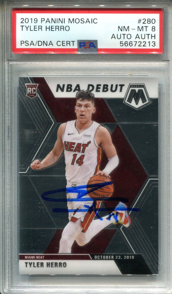 Tyler Herro 2019 Panini Mosaic #223 PSA Near Mint 8/Auto Authentic Card