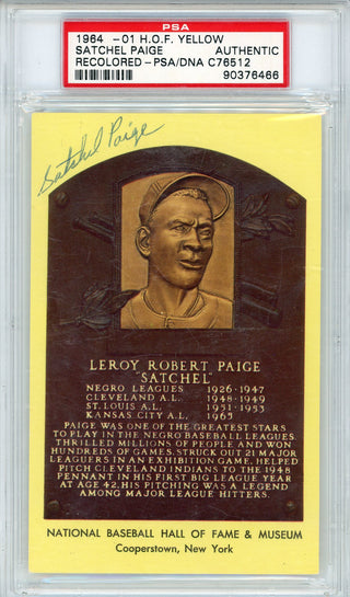 Satchel Paige Autographed Hall of Fame Plaque Card (PSA Auto)