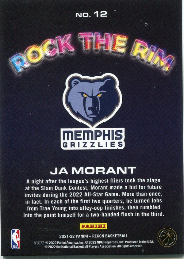 Ja Morant 2022 Panini Recon Rock the Rim Card