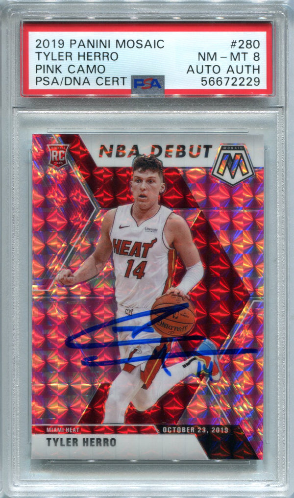 Tyler Herro 2019 Panini Pink Mosaic #223 PSA Mint 8/Auto Authentic Card