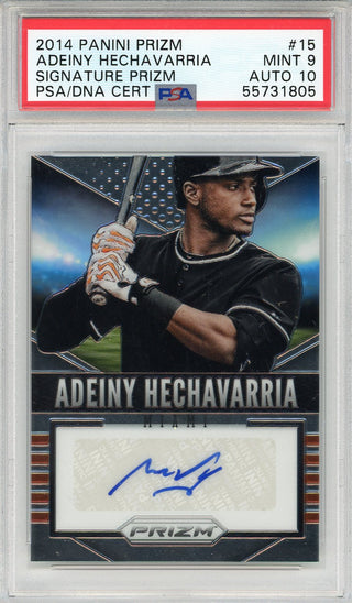 Adeiny Hechavarria Autographed 2014 Panini Prizm Card #15 (PSA 9/10)