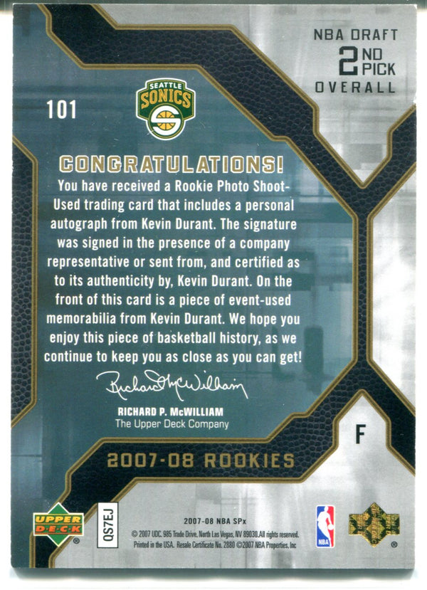 Kevin Durant Autographed 2007-08 Upper Deck SPx Rookie Jersey Card /299