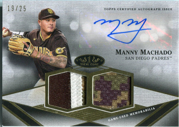 Manny Machado 2022 Topps Tier One Autographed Dual Game Worn Relic Card /25