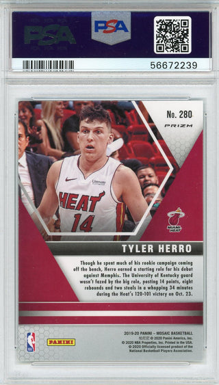 Tyler Herro Autographed 2019 Panini Mosaic Green Prizm Rookie Card #280 (PSA)