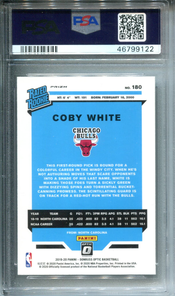 Coby White 2019-20 Panini Donruss Optic Rated Rookie Fanatics Prizm Card #180 (PSA)