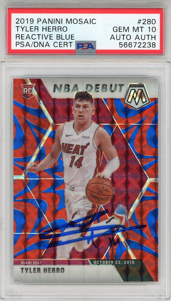 Tyler Herro Autographed 2019 Panini Mosaic Reactive Blue Prizm Rookie Card #280 (PSA)