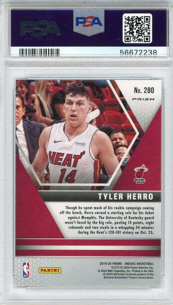 Tyler Herro Autographed 2019 Panini Mosaic Reactive Blue Prizm Rookie Card #280 (PSA)