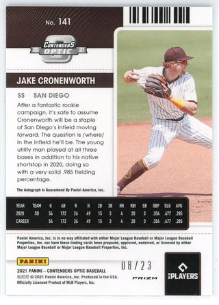 Jake Cronenworth Autographed 2021 Panini Contenders Optic Rookie Ticket Cracked Ice Card #141