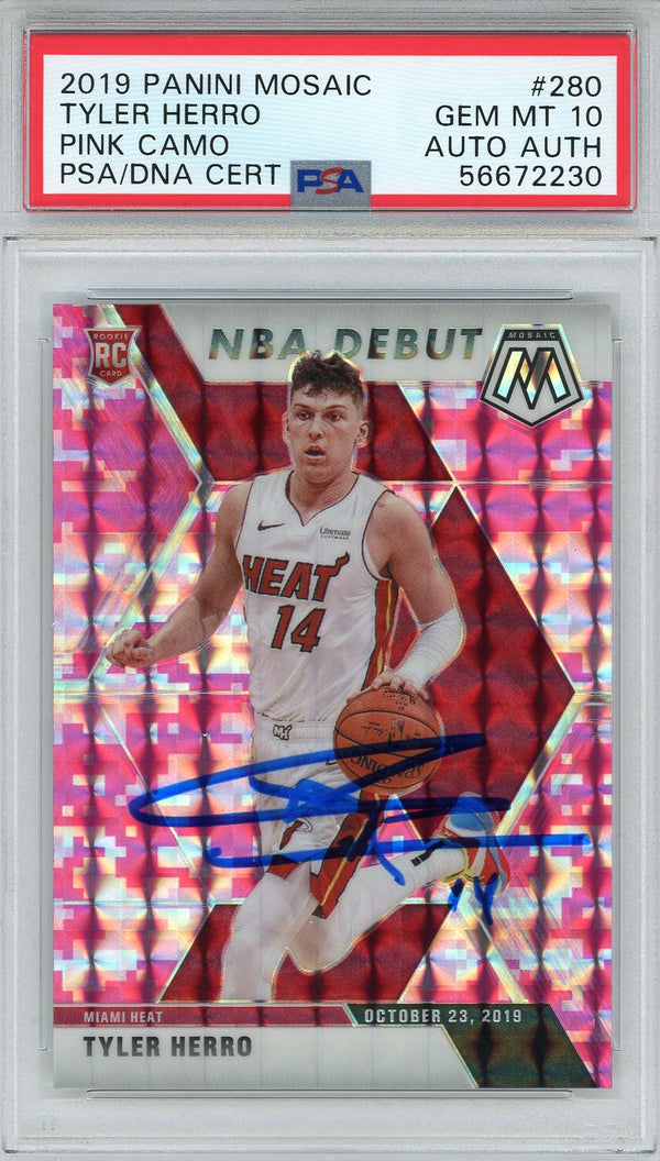 Tyler Herro Autographed 2019 Panini Mosaic Pink Camo Prizm Rookie Card #280 (PSA)