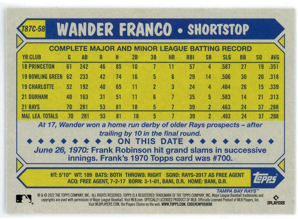 Wander Franco 2022 Topps Gold Rookie Card #T87C-58