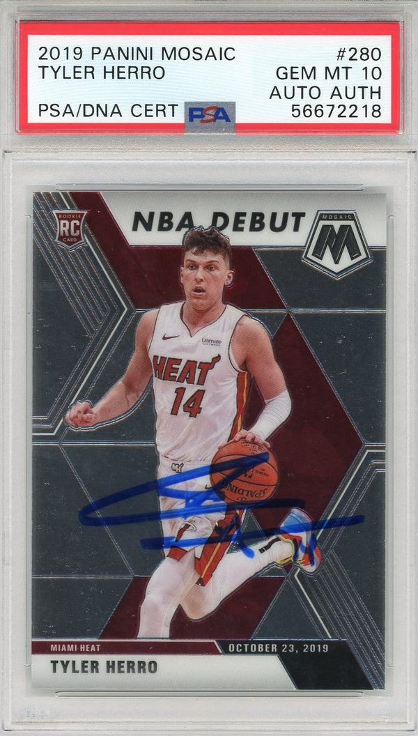 Tyler Herro Autographed 2019 Panini Mosaic Rookie Card #280 (PSA)