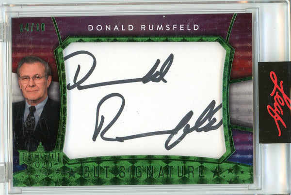 Donald Rumsfeld Autographed 2020 Leaf Decision Cut Encased Card