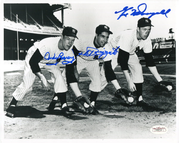 Carey / Rizzuto / McDougald Signed Black & White NY Yankees Baseball 8x10 Photo (JSA)