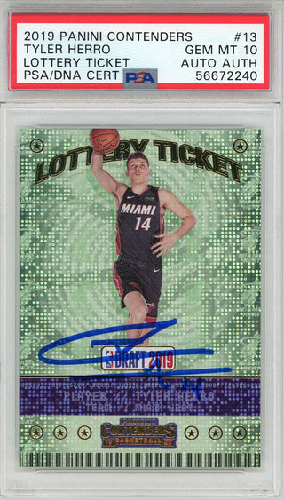 Tyler Herro Autographed 2019 Panini Contenders Lottery Ticket Rookie Card #13 (PSA)