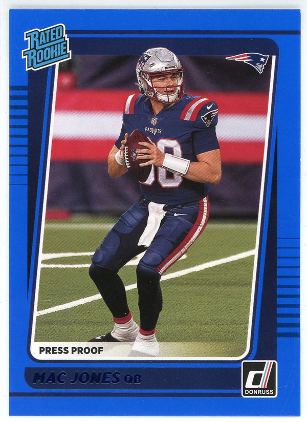 Mac Jones 2021 Panini Donruss Rated Rookie Blue Press Proof Card #255