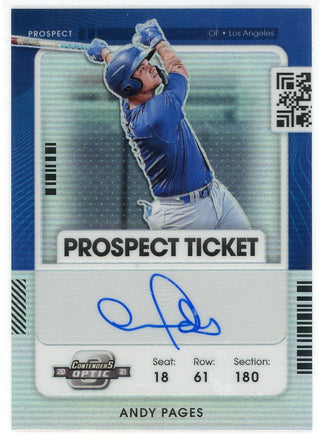 Andy Pages Autographed 2021 Panini Contenders Optic Prospect Ticket Prizm Card #PT-AP