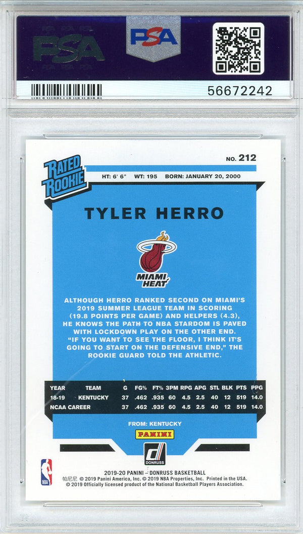 Tyler Herro Autographed 2019 Panini Donruss Rookie Card #212 (PSA)