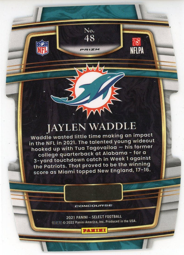 Jaylen Waddle 2021 Panini Select Green / Yellow Prizm Die Cut Rookie Card #48