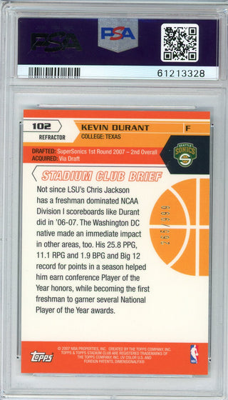 Kevin Durant 2007 Topps Stadium Club Refractor Card #102 (PSA NM-MT 8)