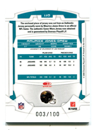 Maurice Jones Drew 2008 Donruss Playoff #110 Jersey Card /100