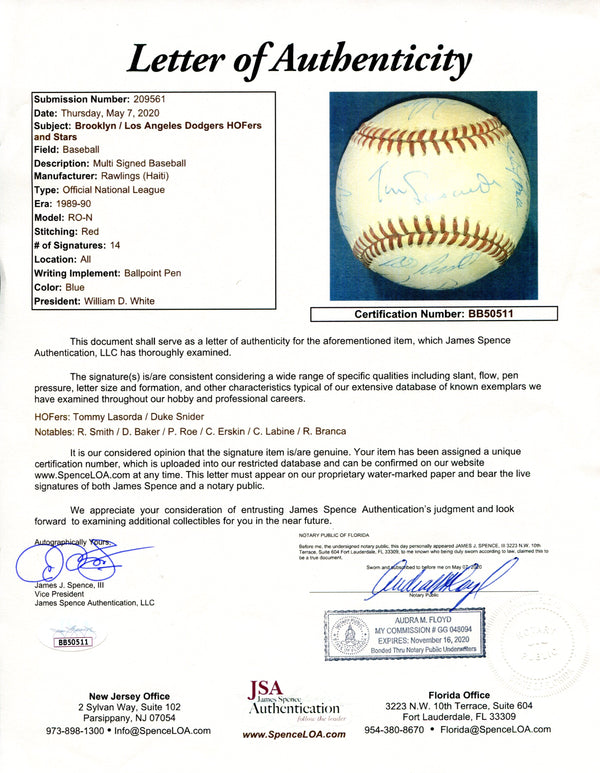 Brooklyn/Los Angeles Dodgers Hofers & Stars Autographed Baseball (JSA)