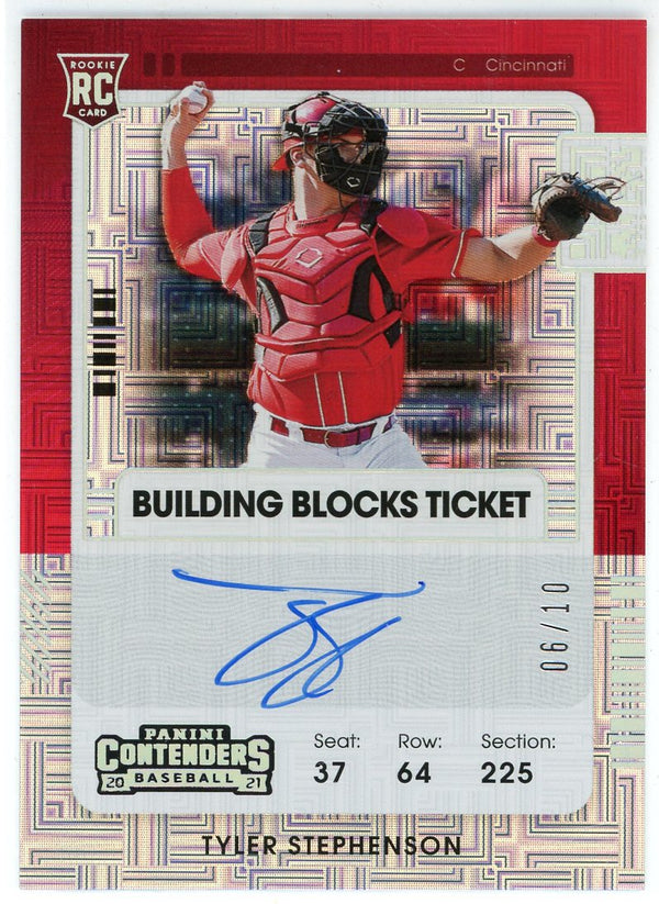 Tyler Stephenson Autographed 2021 Panini Contenders Building Blocks Ticket Card #113