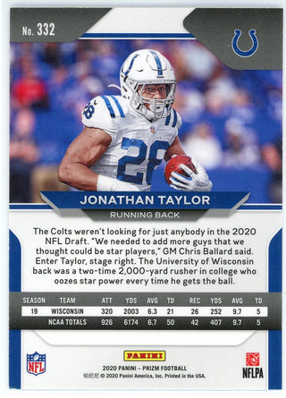 Jonathan Taylor 2020 Panini Prizm Rookie Card #332