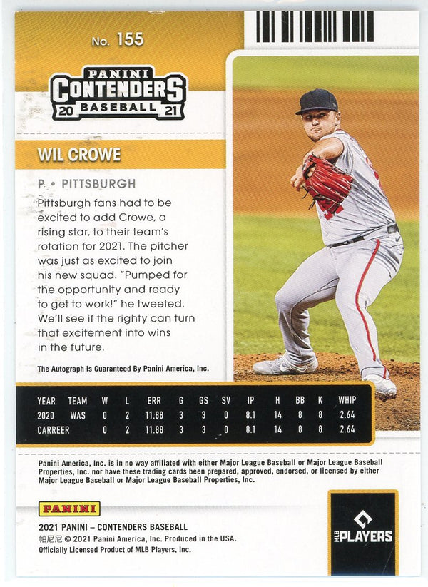 Wil Crowe Autographed 2021 Panini Contenders Diamond Ticket Card #155