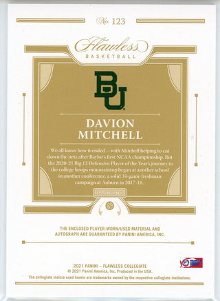 Davion MItchell Autographed 2021 Panini Flawless Rookie Patch Card