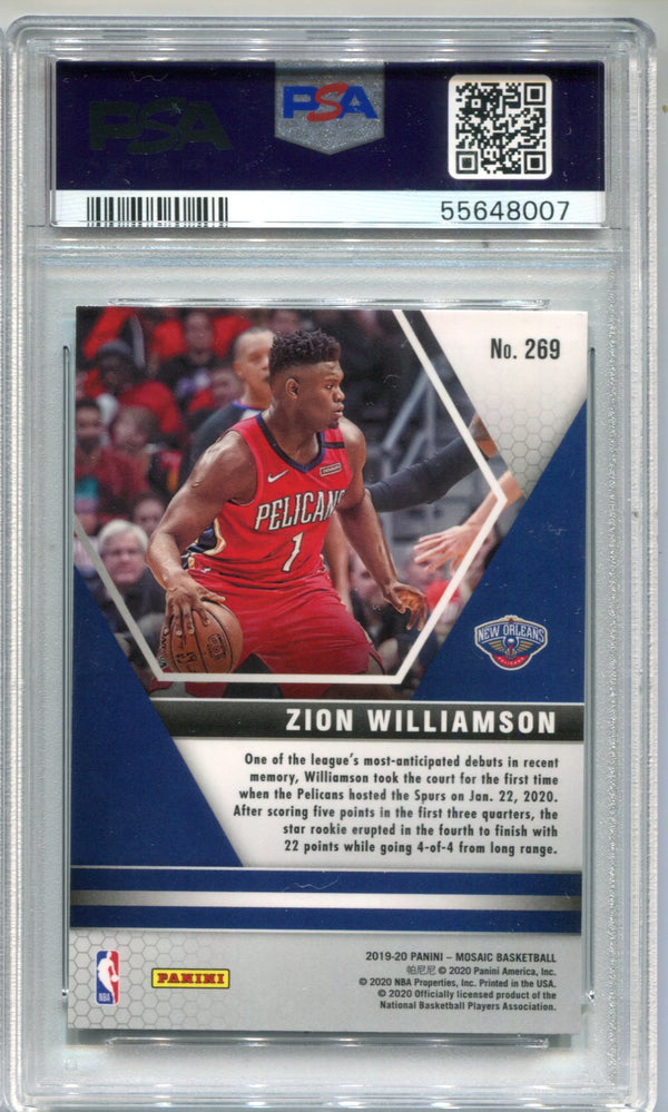 Zion Williamson 2019 Panini Mosaic #269 PSA Mint 9 RC