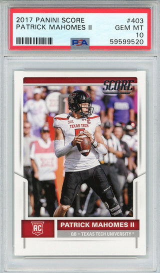 Patrick Mahomes 2017 Panini Score Rookie Card #403 (PSA Gem MT 10)