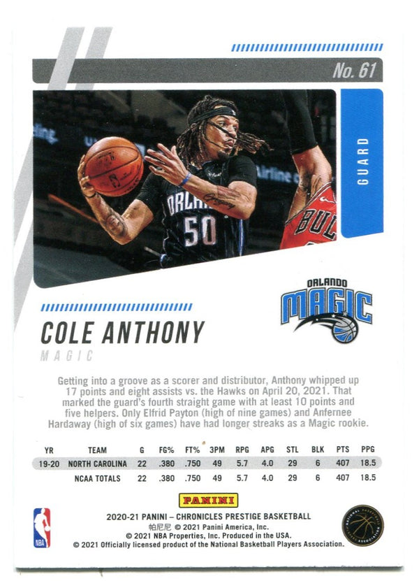 Cole Anthony Panini Prestige Rookie 2021