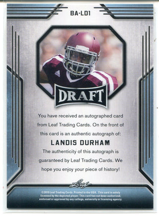 Landis Durham Autographed 2019 Leaf Draft Gold Rookie Card