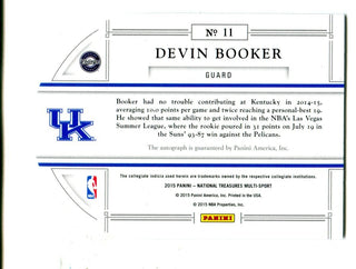 Devin Booker 2015 National Treasures Autographed Card #11 /99