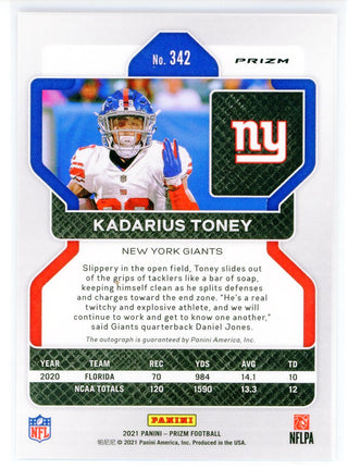 Kadarius Toney Autographed 2021 Panini Prizm Silver Prizm Card #342