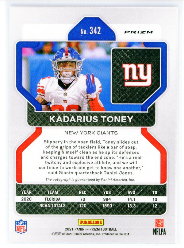 Kadarius Toney Autographed 2021 Panini Prizm Silver Prizm Card #342