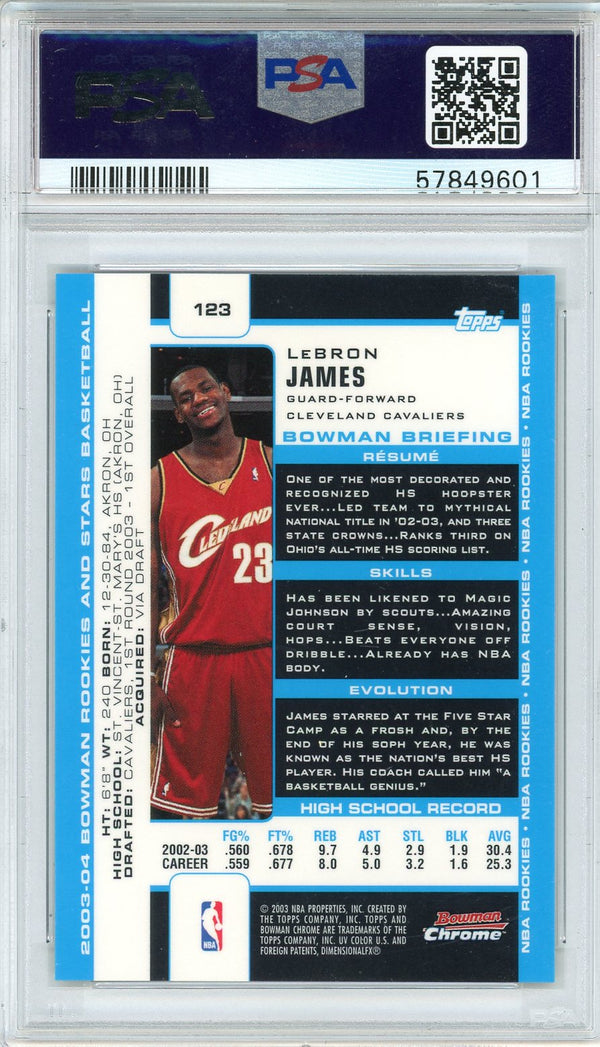 LeBron James 2003 Bowman Chrome R & S Rookie Card #123 (PSA NM-MT 8)