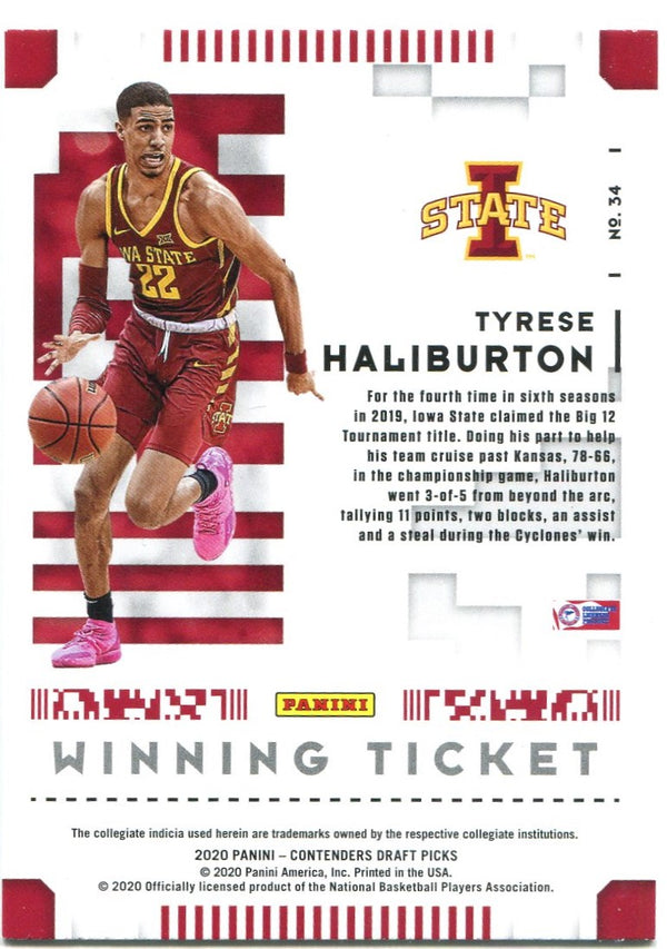 Tyrese Haliburton Panini Contenders Draft Picks Winning Ticket Rookie Card