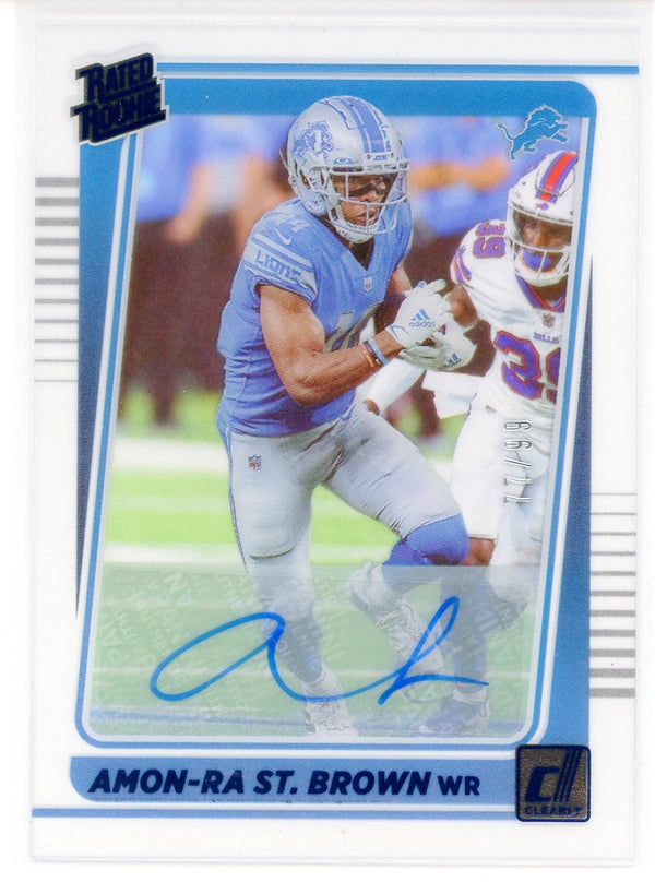 Amon-Ra St. Brown Autographed 2021 Panini Clearly Donruss Rookie Card #84