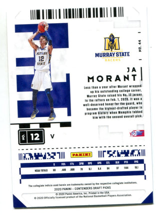 Ja Morant 2019 Panini Contenders Draft Picks Green Explosion #12 Card