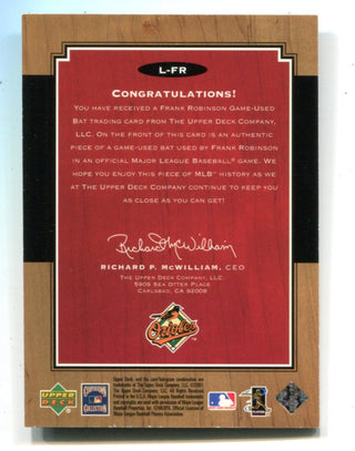 Frank Robinson 2001 Upper Deck Legends Legendary Lumber Bat Card #LFR