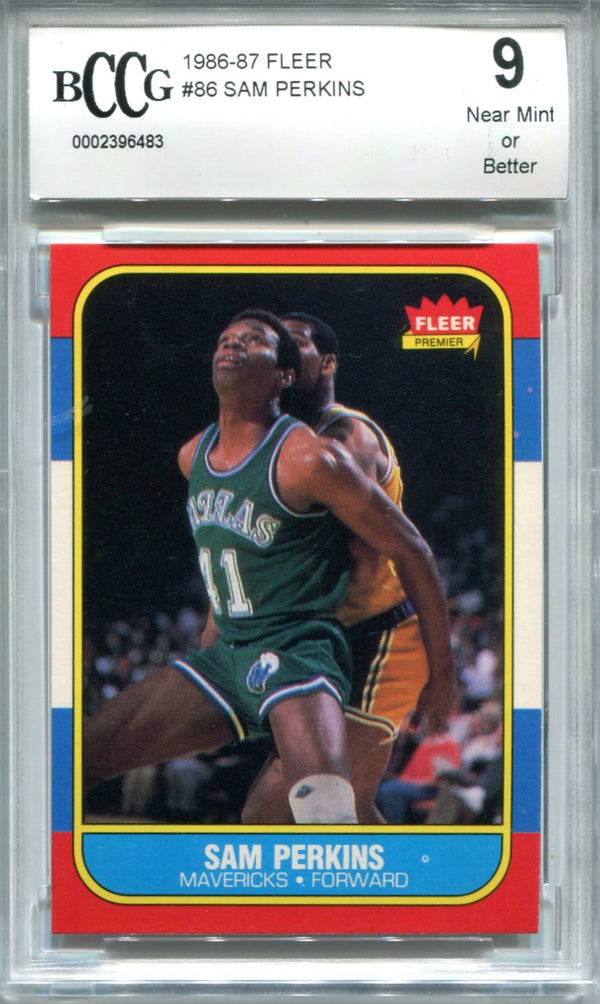 Sam Perkins 1986-87 Fleer Premier #86 BCCG Near Mint 9 Card