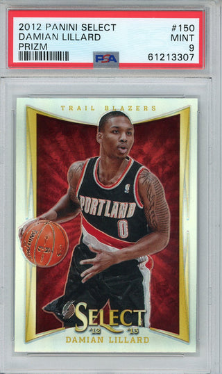 Damian Lillard 2012 Panini Select Silver Prizm Card #150 PSA Mint 9